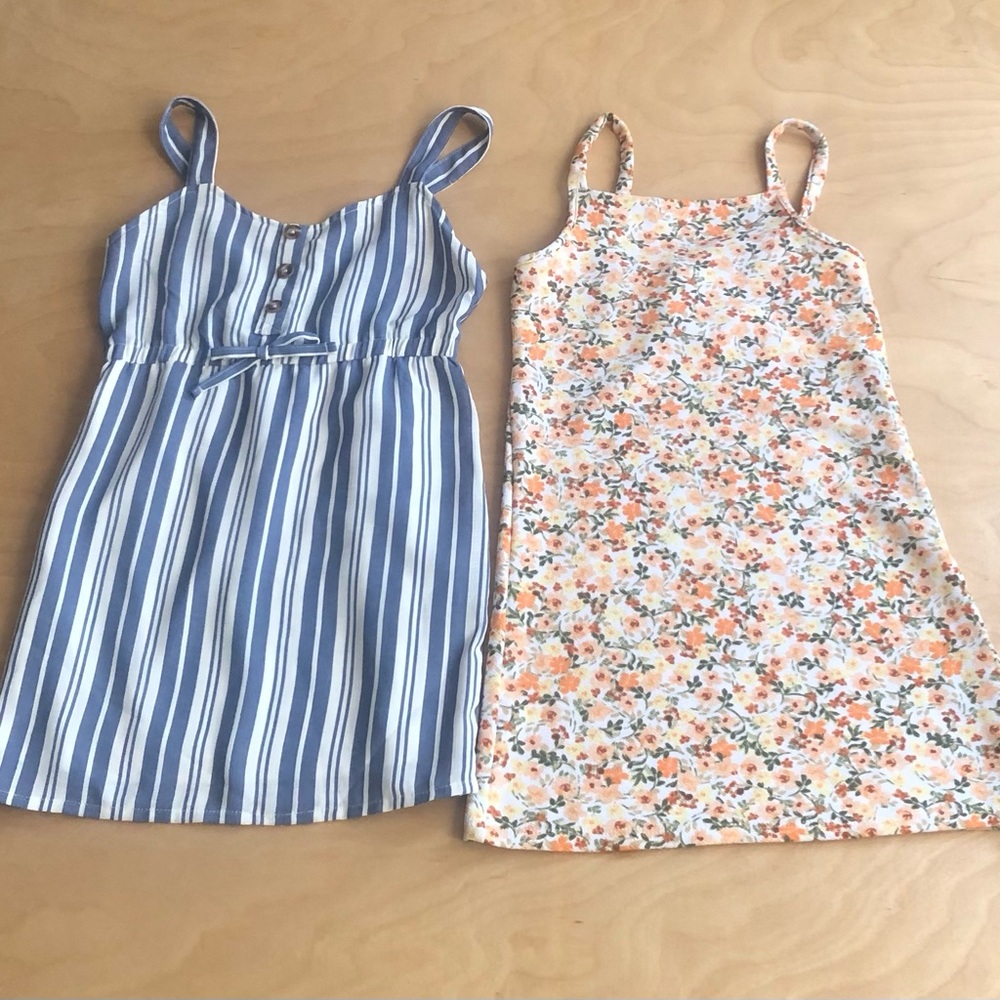 No Coment Blue Stripe & Cream Floral Sundress Set Casual Summer Sz 10